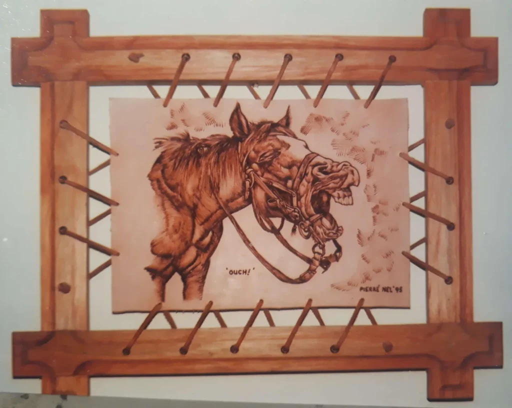 Drawn in wood — original artwork by Pierre Nel